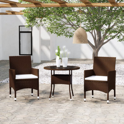 vidaXL 3 Piece Garden Bistro Set Poly Rattan and Tempered Glass Brown 1