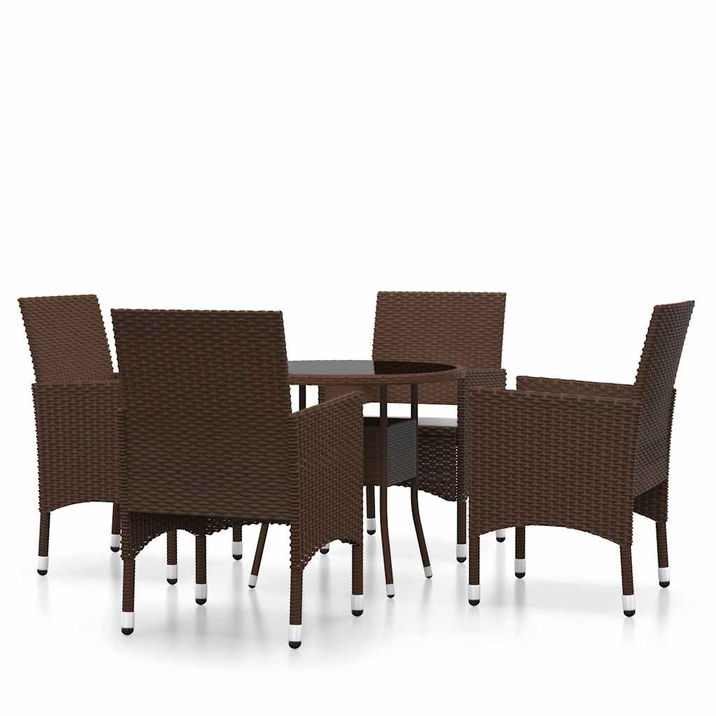 vidaXL 5 Piece Garden Bistro Set Poly Rattan and Tempered Glass Brown 2