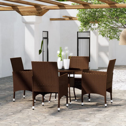 vidaXL 5 Piece Garden Bistro Set Poly Rattan and Tempered Glass Brown 1