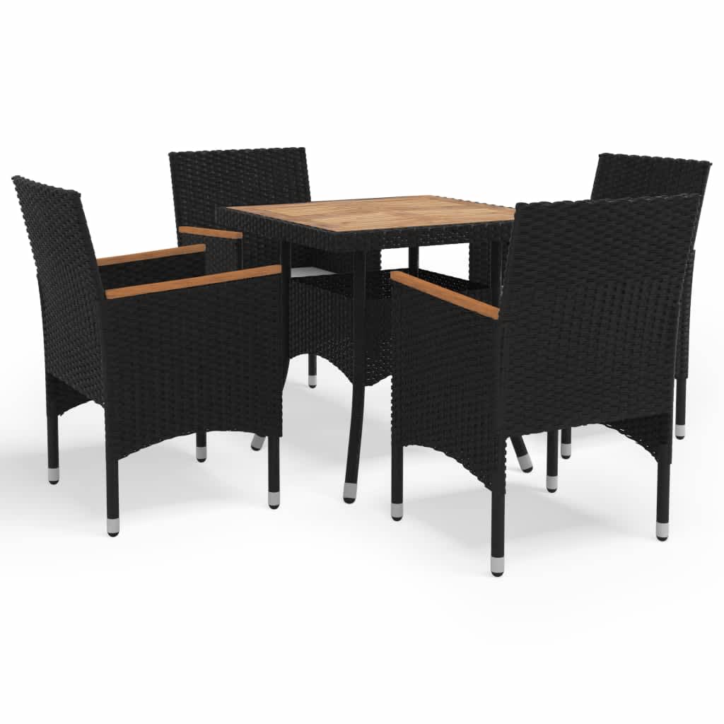 vidaXL 5 Piece Garden Dining Set Poly Rattan and Solid Wood Black 1