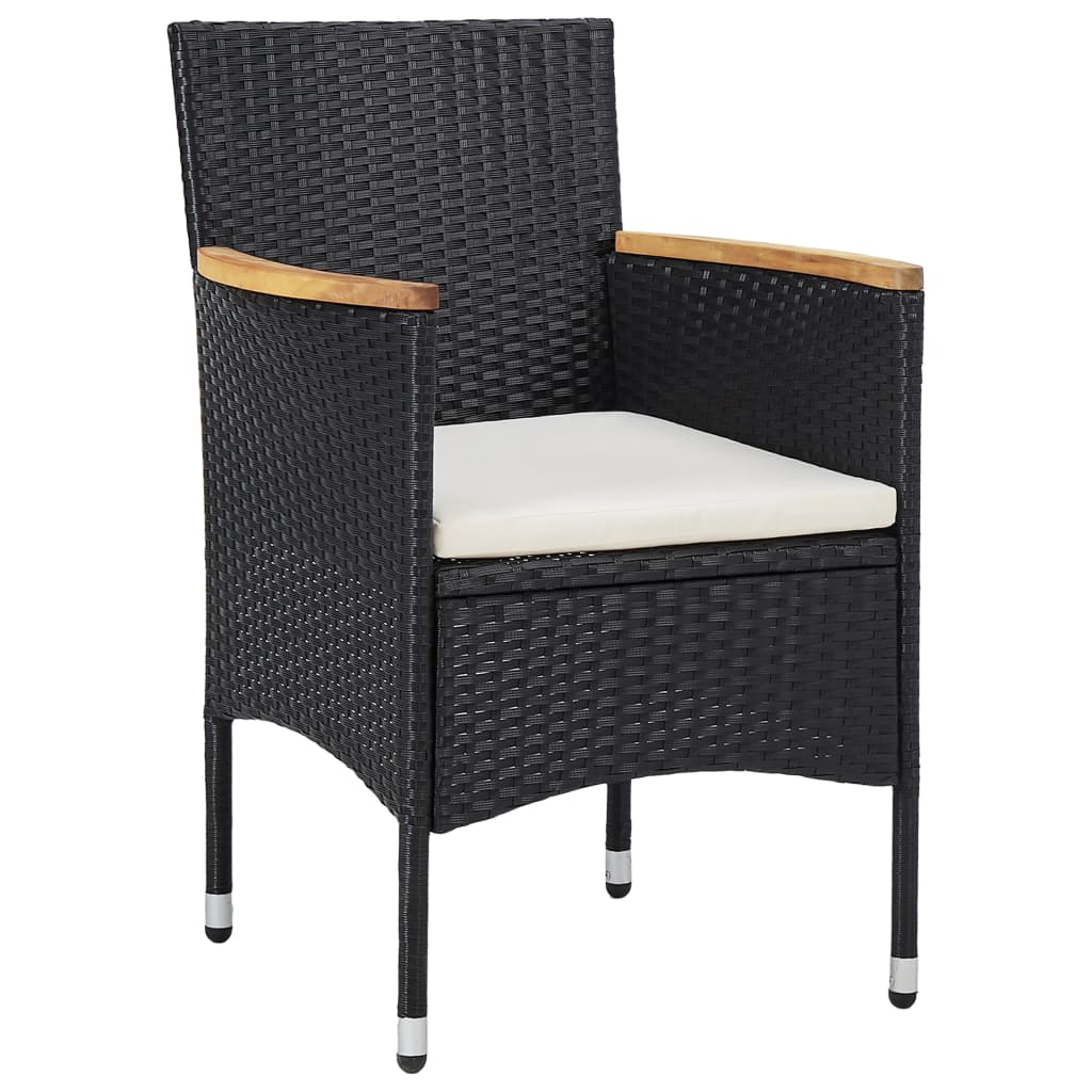 vidaXL 5 Piece Garden Dining Set Poly Rattan and Solid Wood Black 2