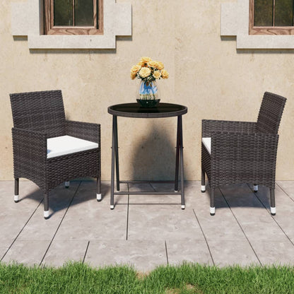 vidaXL 3 Piece Garden Bistro Set Poly Rattan and Tempered Glass Brown 1