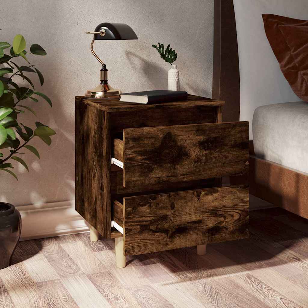 Bed Cabinet with Solid Pinewood Legs 40x35x50 cm Smoked oak 2
