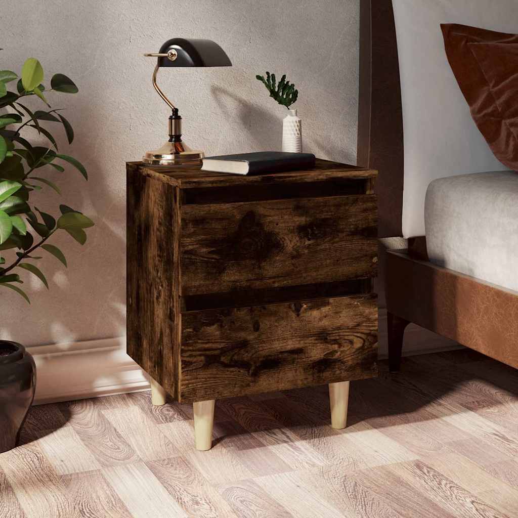 Bed Cabinet with Solid Pinewood Legs 40x35x50 cm Smoked oak 2