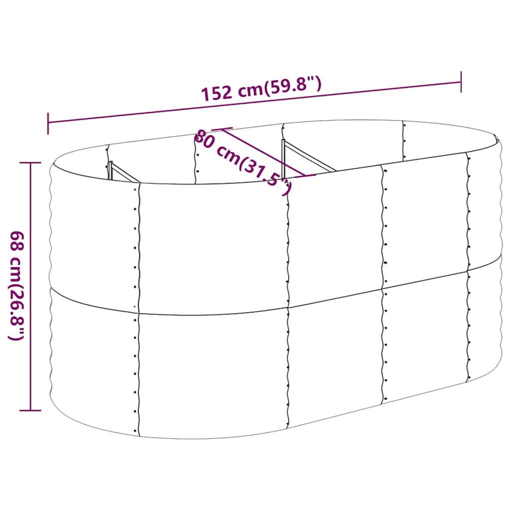 Garden Raised Bed Galvanised Steel Height 68 cm Silver 152 cm
