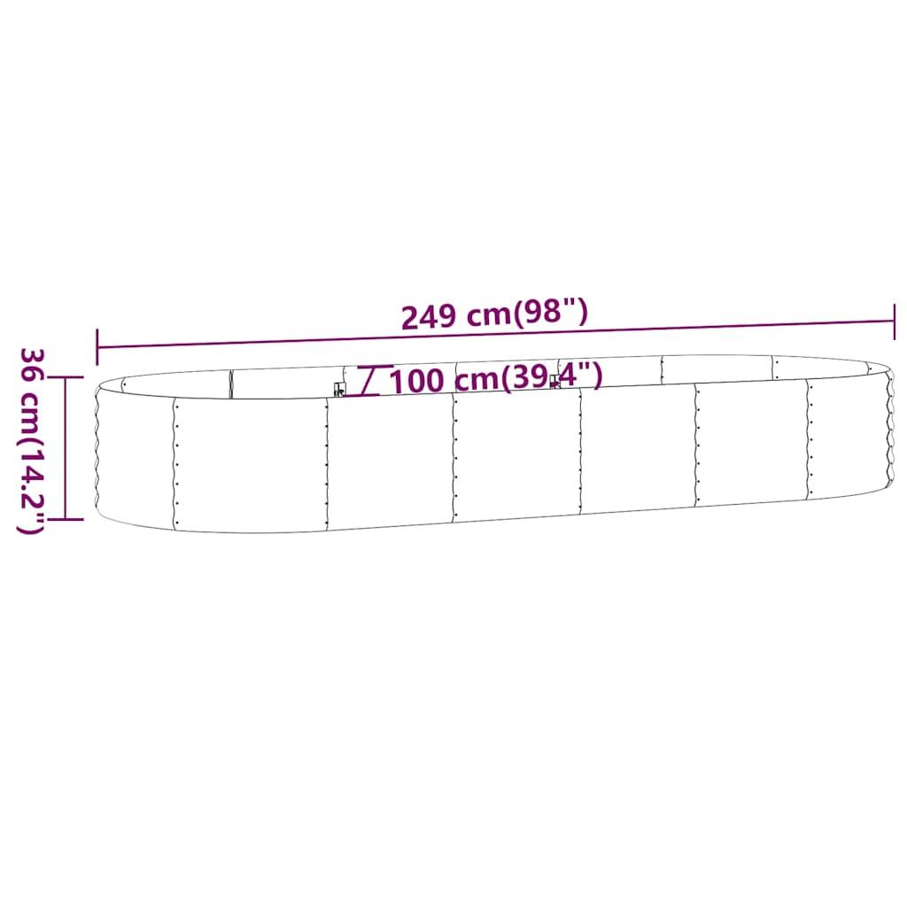 Garden Raised Bed Galvanised Steel Depth 100 cm Silver 249 cm