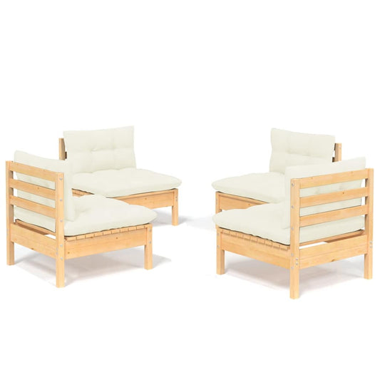 vidaXL 4 Piece Garden Lounge Set with Cream Cushions Pinewood 2