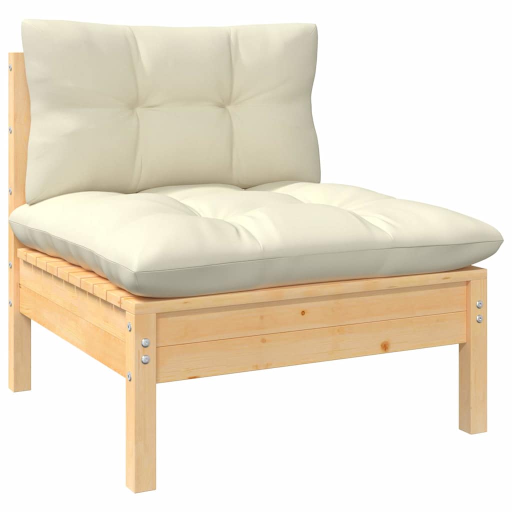 vidaXL 4 Piece Garden Lounge Set with Cream Cushions Pinewood 3