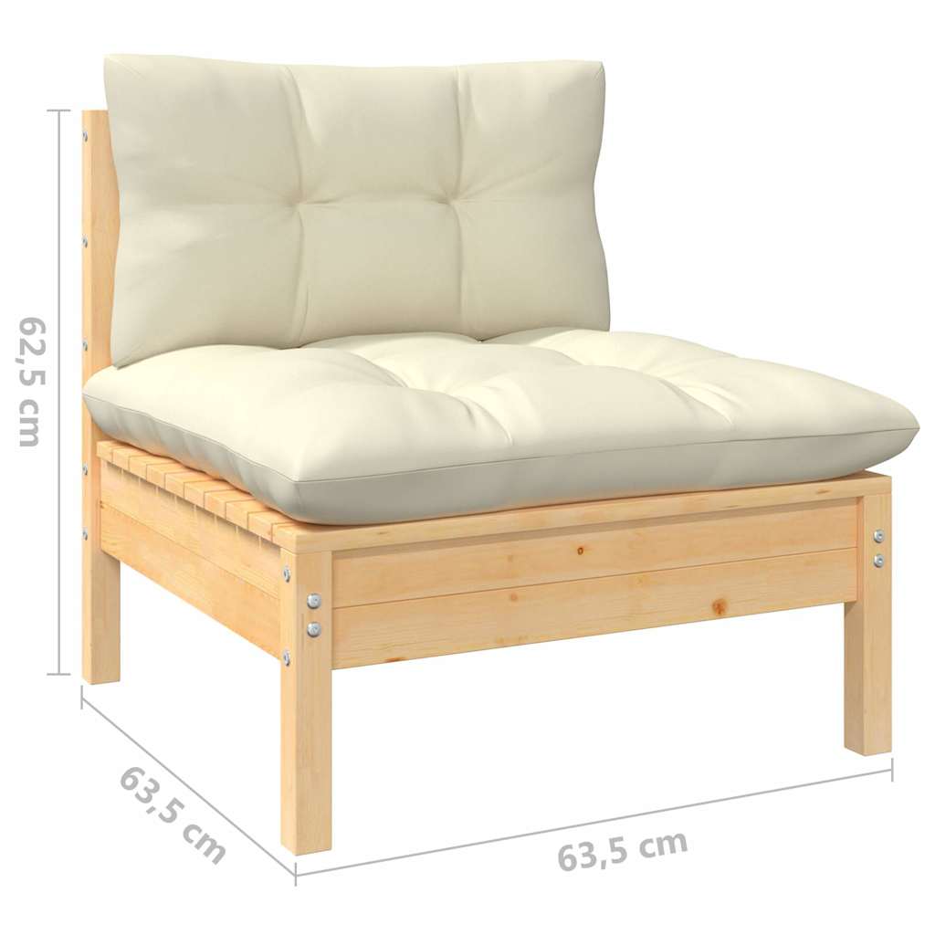vidaXL 4 Piece Garden Lounge Set with Cream Cushions Pinewood 5