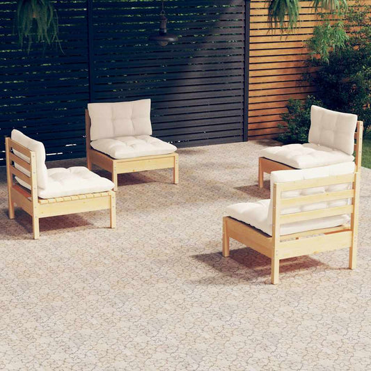 vidaXL 4 Piece Garden Lounge Set with Cream Cushions Pinewood 1