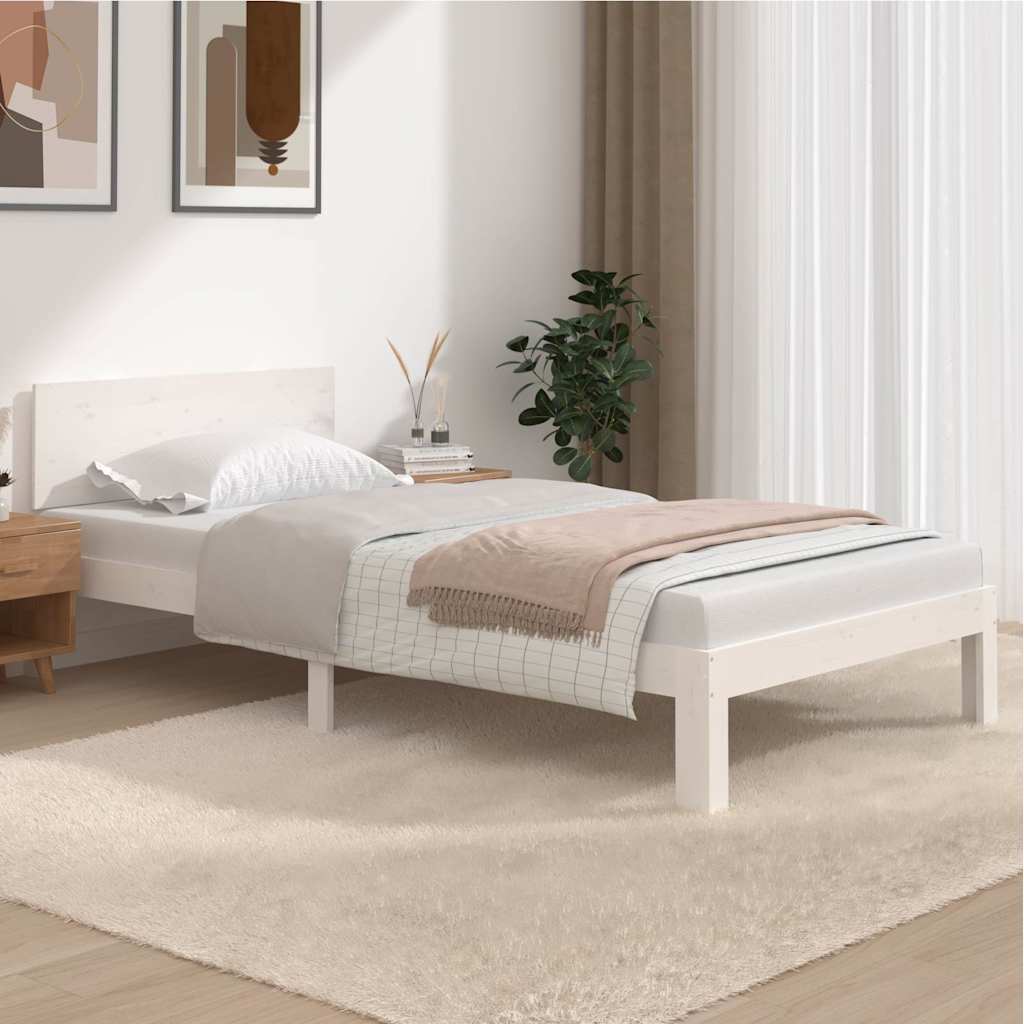 Bed Frame without Mattress Solid Wood Pine White 100 cm