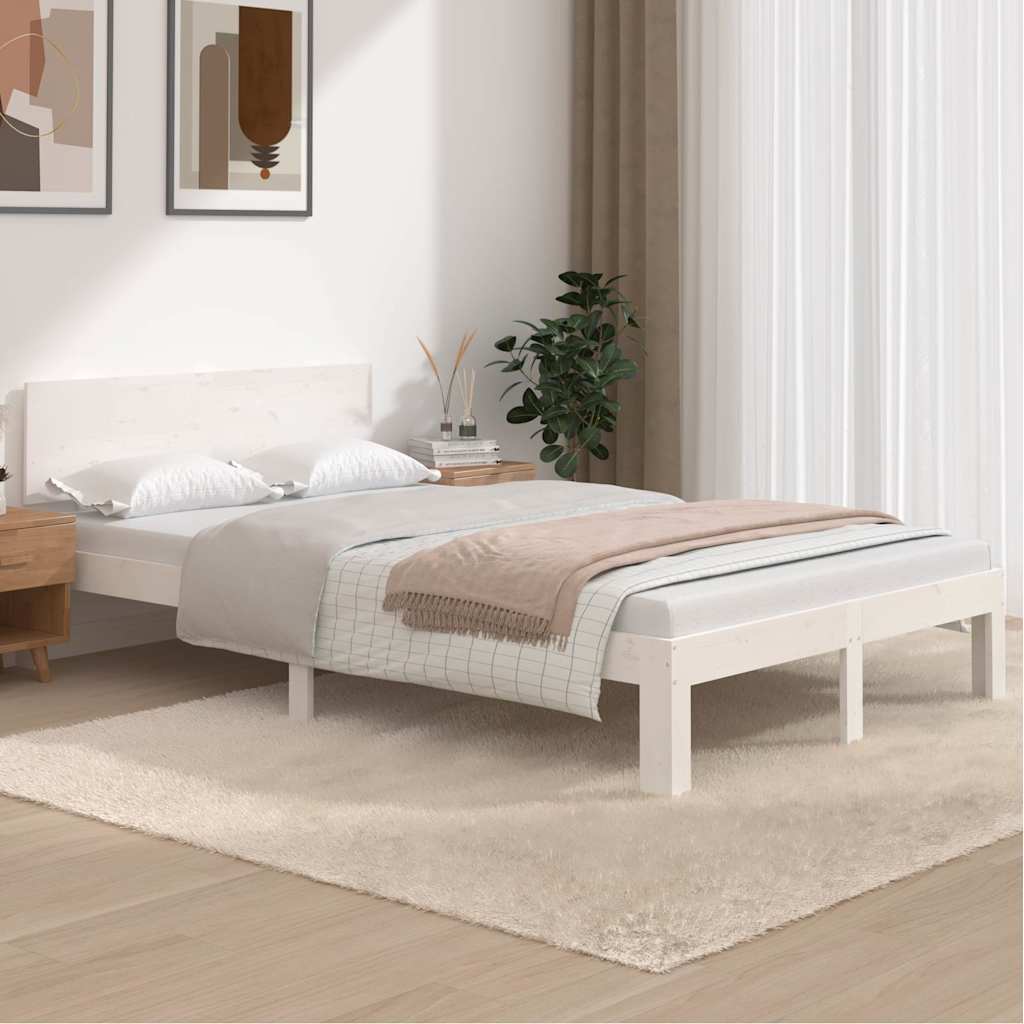 Bed Frame without Mattress Solid Wood Pine White 120 cm