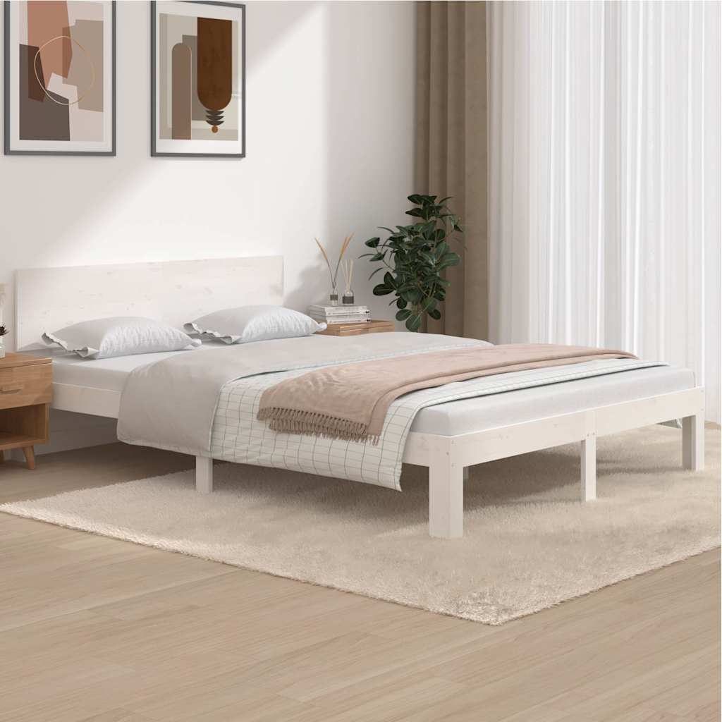 Bed Frame without Mattress Solid Wood Pine White 140 cm