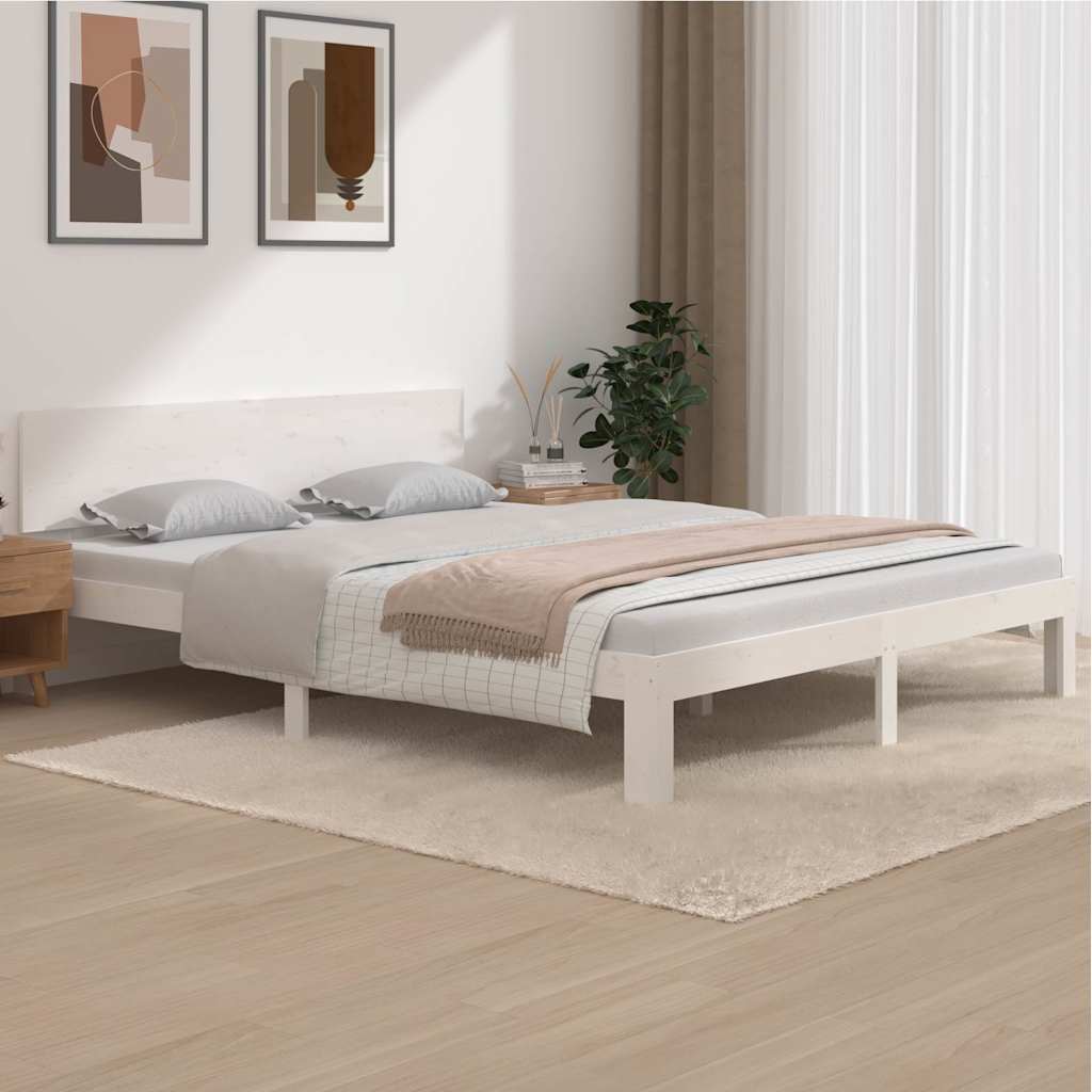 Bed Frame without Mattress Solid Wood Pine White 160 cm