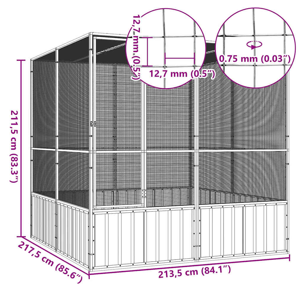 vidaXL Bird Cage Anthracite 213,5x217,5x211,5 cm Galvanised Steel 6