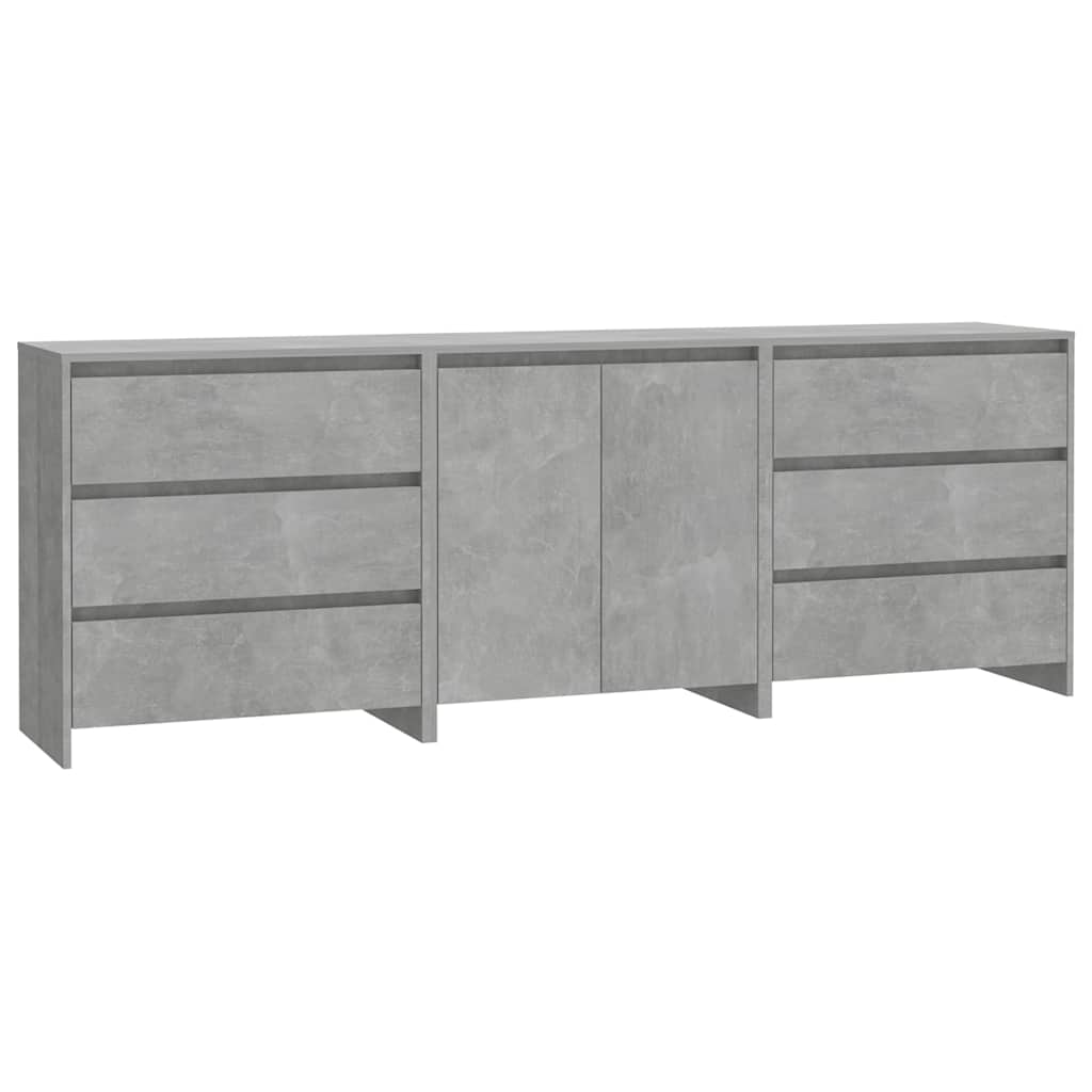 3 Piece Sideboard Engineered Wood Concrete grey