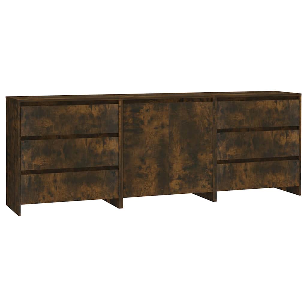 3 Piece Sideboard Engineered Wood Smoked oak
