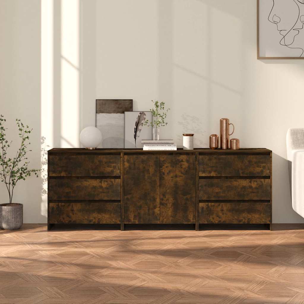 vidaXL 3 Piece Sideboard Smoked Oak Engineered Wood 1