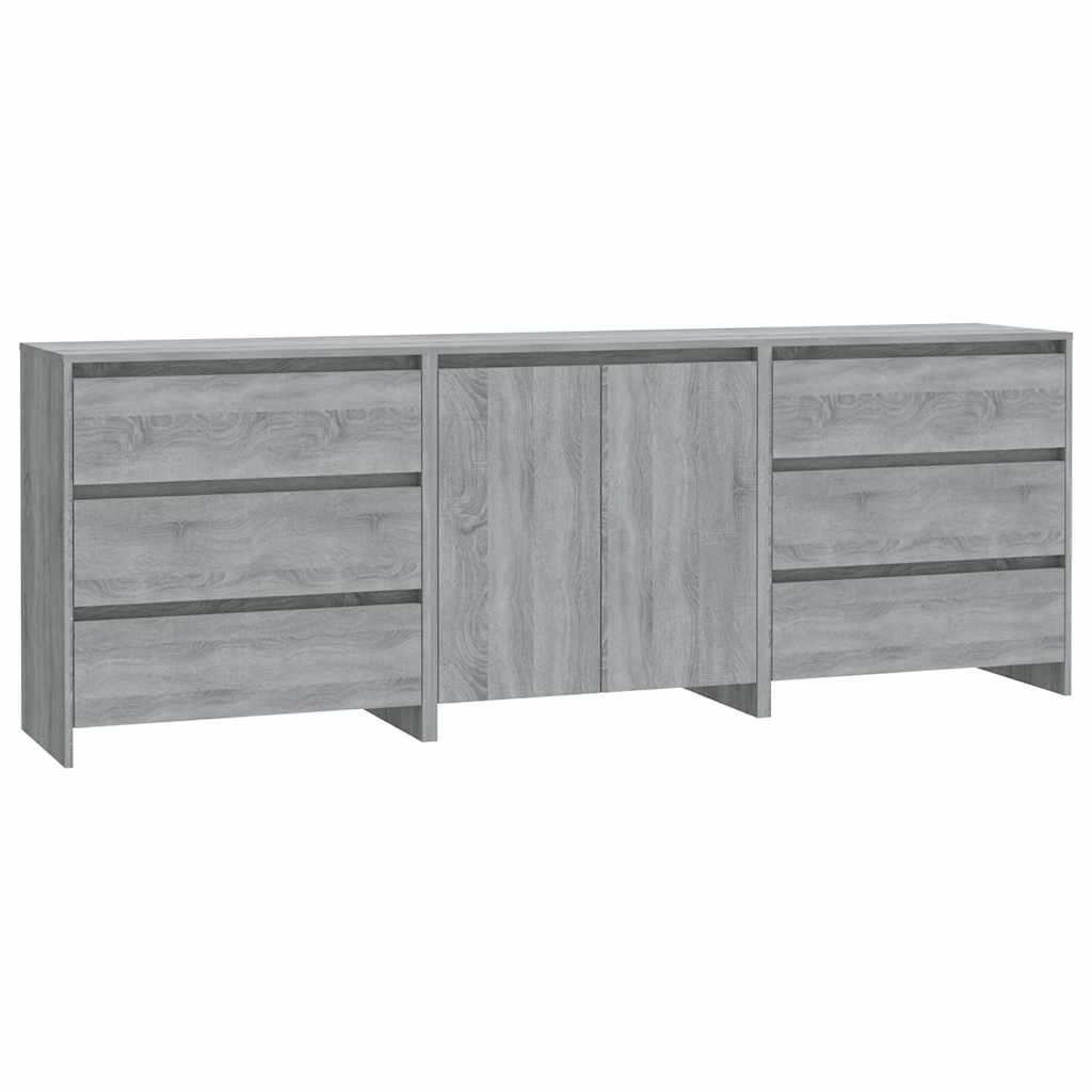 3 Piece Sideboard Engineered Wood Grey sonoma