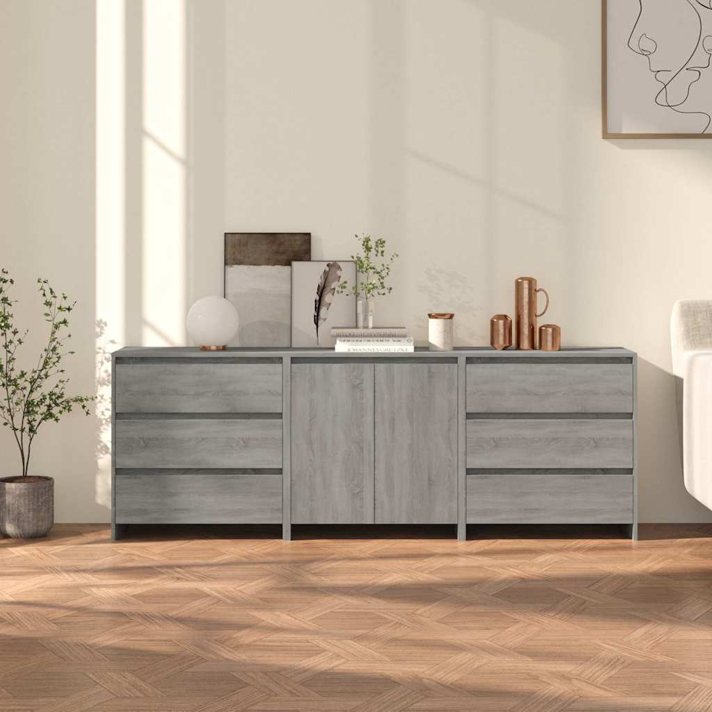 3 Piece Sideboard Engineered Wood Grey sonoma