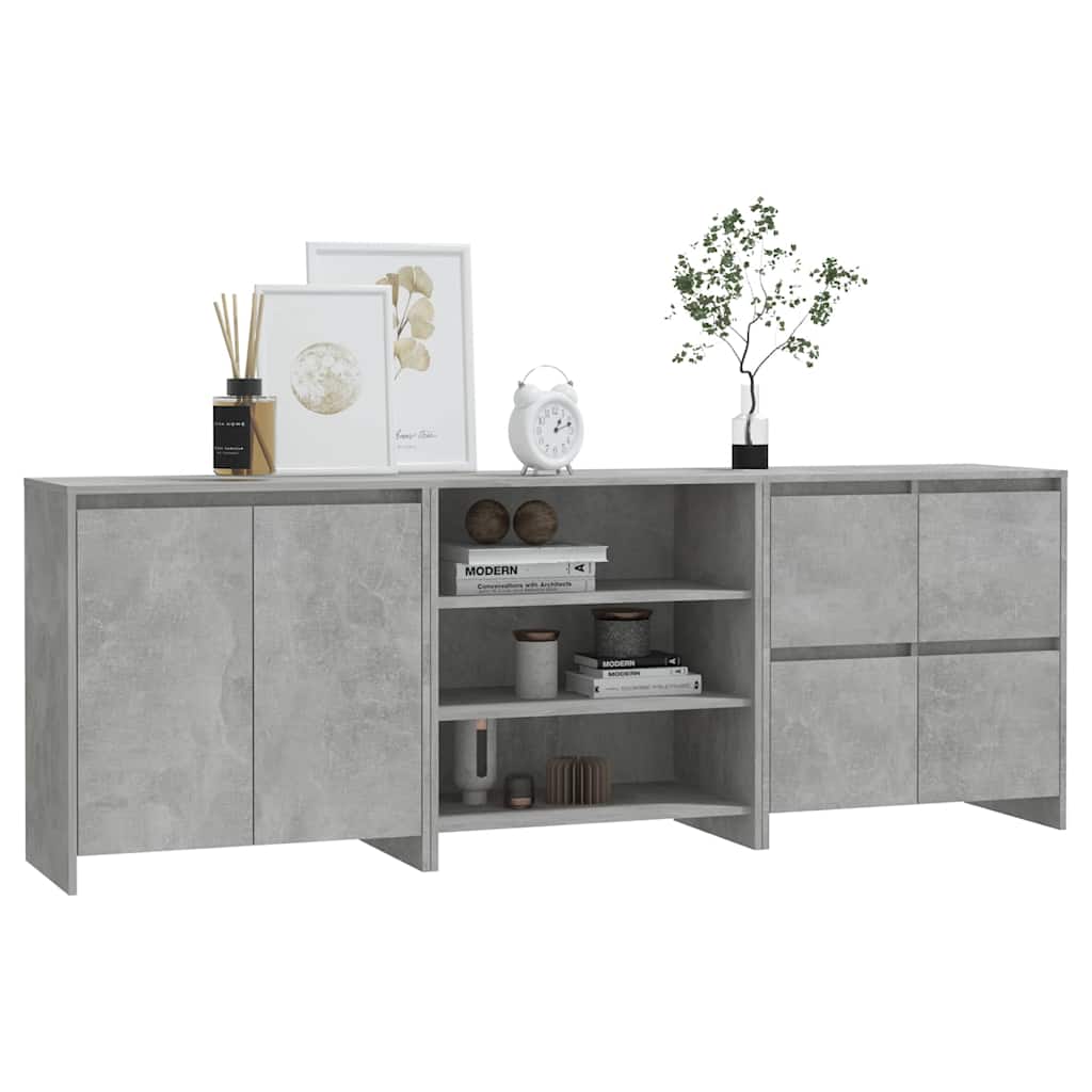 vidaXL 3 Piece Sideboard Concrete Grey Engineered Wood 6