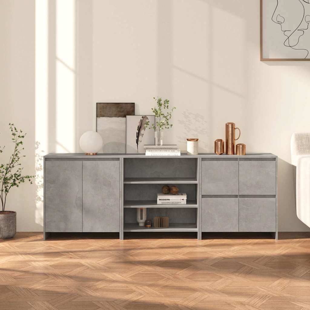 vidaXL 3 Piece Sideboard Concrete Grey Engineered Wood 1