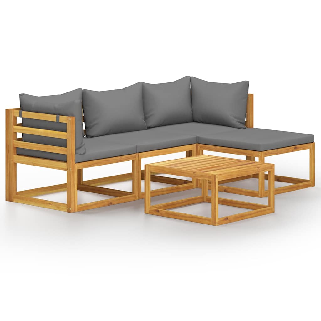 vidaXL 5 Piece Garden Lounge Set with Cushions Solid Wood Acacia 2