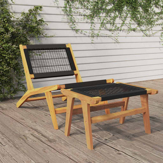 Garden Chair Solid Wood Teak Black With footrest
