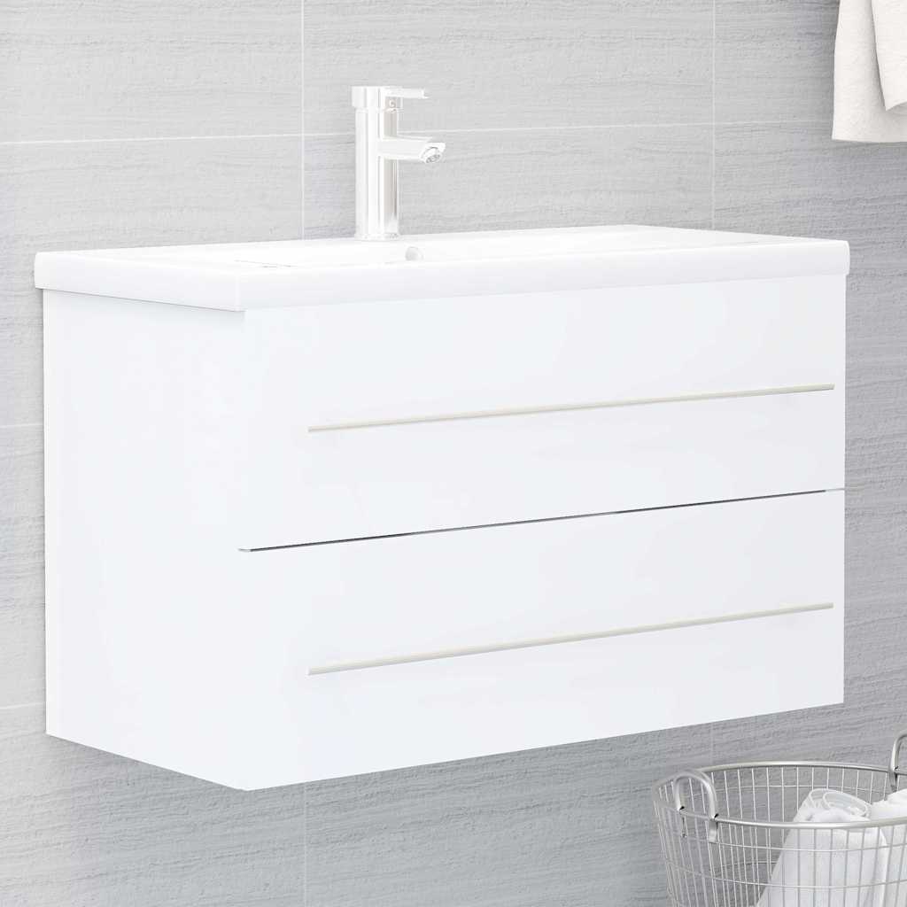 Sink Cabinet with Built-in Basin Engineered Wood without Faucet White 80 x 38.5 x 48 cm