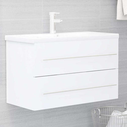 Sink Cabinet with Built-in Basin Engineered Wood without Faucet White 80 x 38.5 x 48 cm