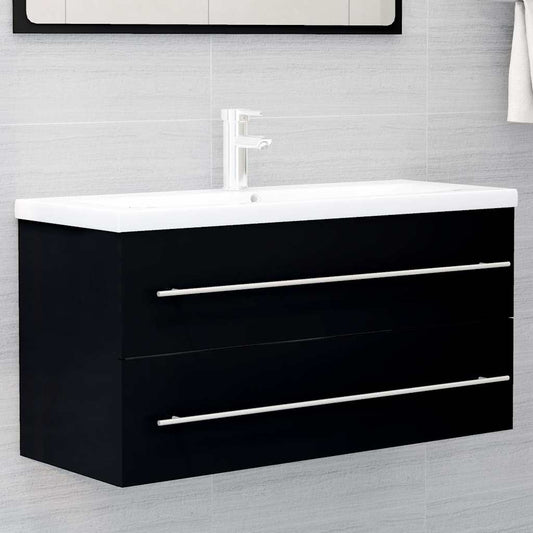 Sink Cabinet with Built-in Basin Engineered Wood without Faucet Black 100 x 38.5 x 48 cm