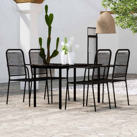 5 Piece Garden Dining Set Black 140 cm table length 4