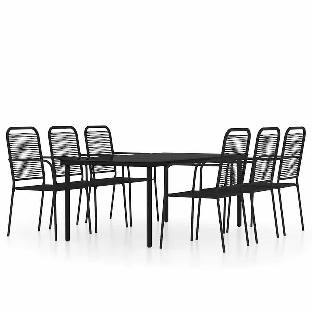5 Piece Garden Dining Set Black 200 cm table length 6