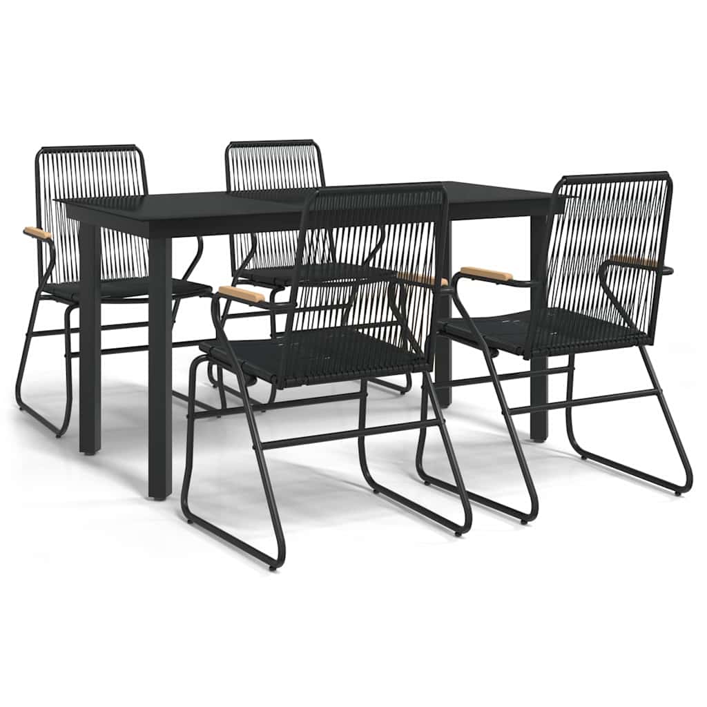 vidaXL 5 Piece Garden Dining Set Black PVC Rattan 2