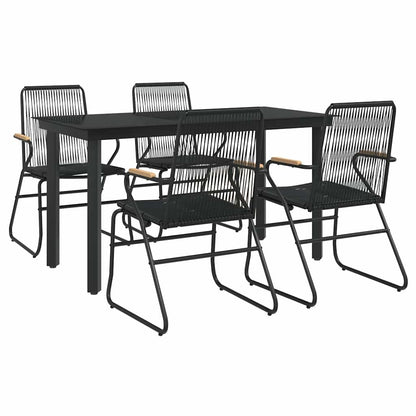 5 Piece Garden Dining Set Black PVC Rattan 140 cm table length 4