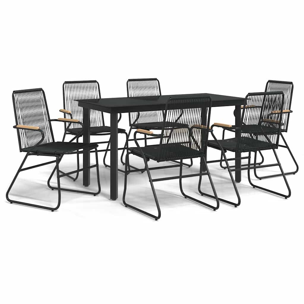 vidaXL 7 Piece Garden Dining Set Black PVC Rattan 2