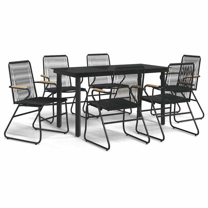 5 Piece Garden Dining Set Black PVC Rattan 140 cm table length 6