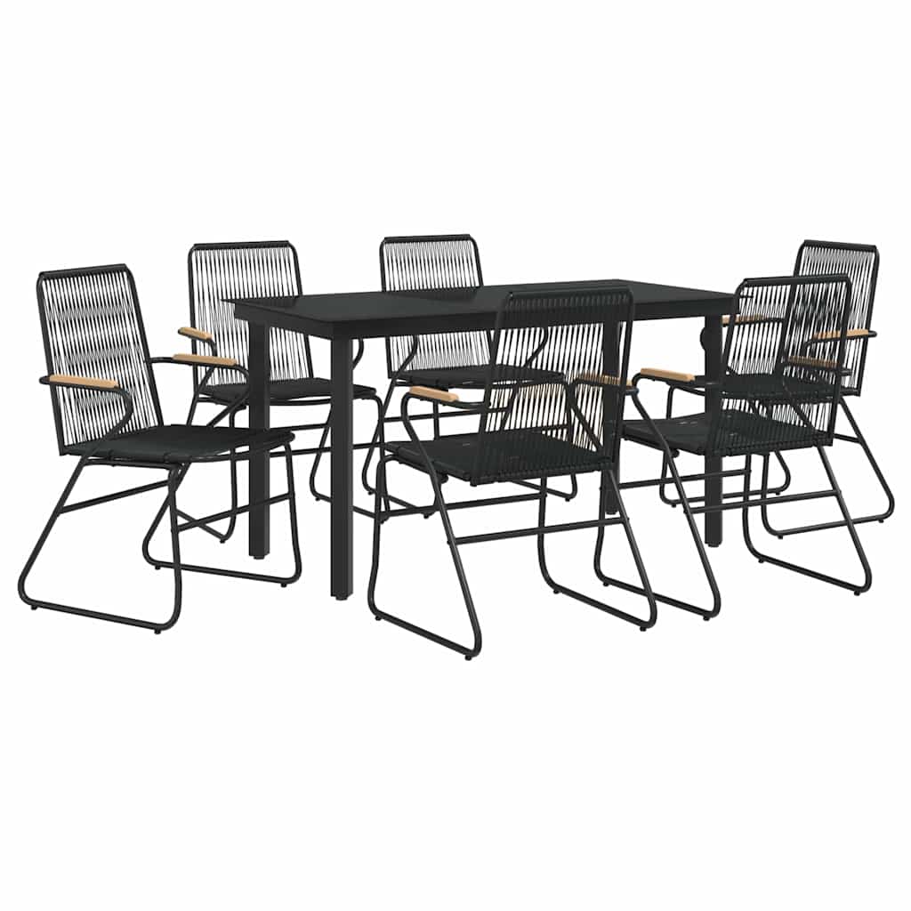 5 Piece Garden Dining Set Black PVC Rattan 140 cm table length 6