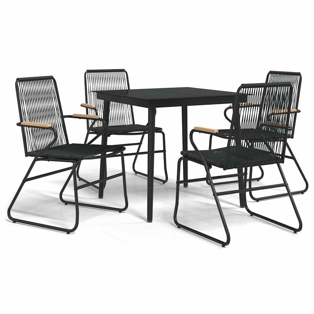 vidaXL 5 Piece Garden Dining Set Black PVC Rattan 2