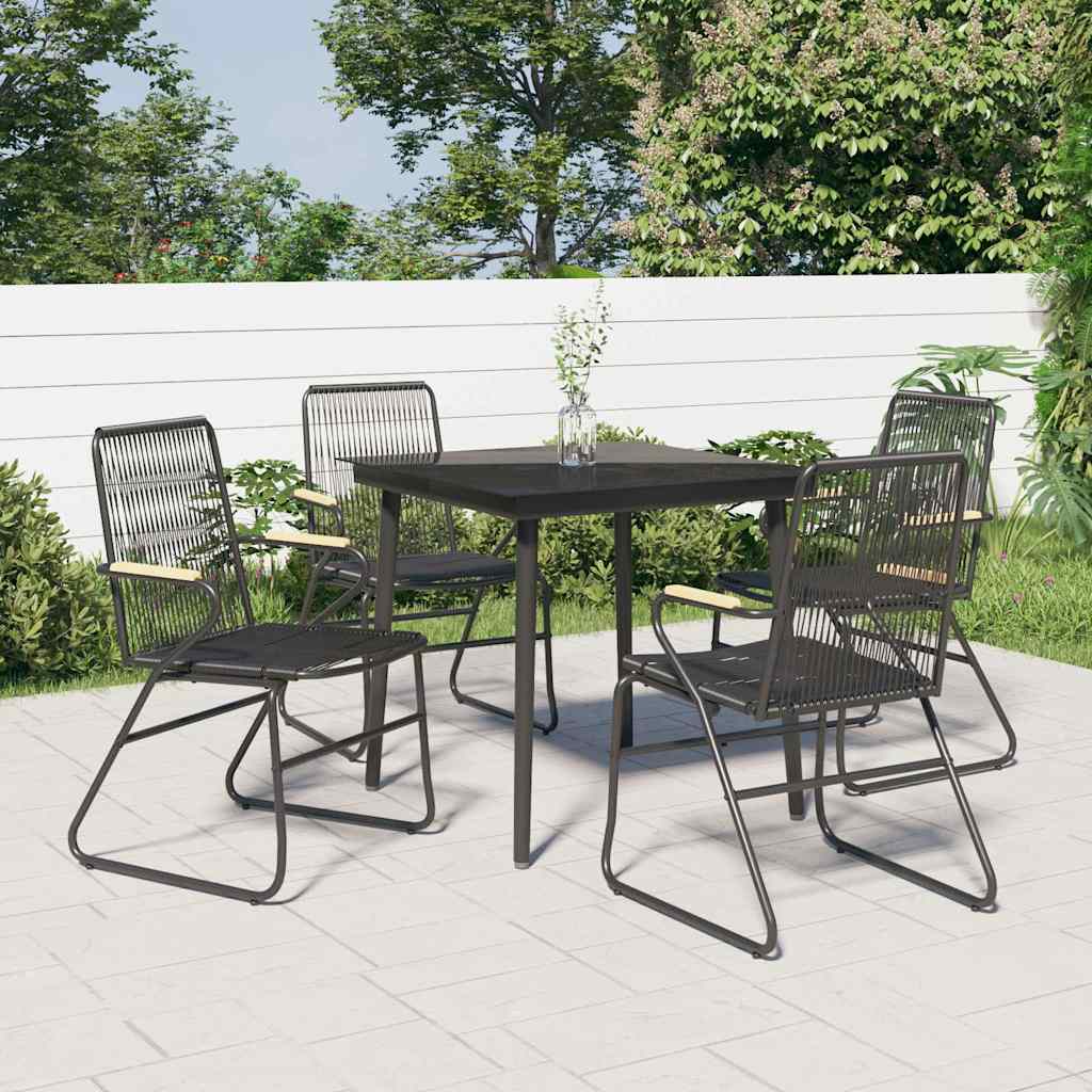 vidaXL 5 Piece Garden Dining Set Black PVC Rattan 1