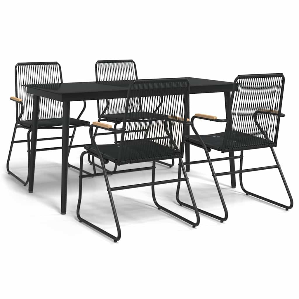 5 Piece Garden Dining Set Black PVC Rattan 140 cm table length