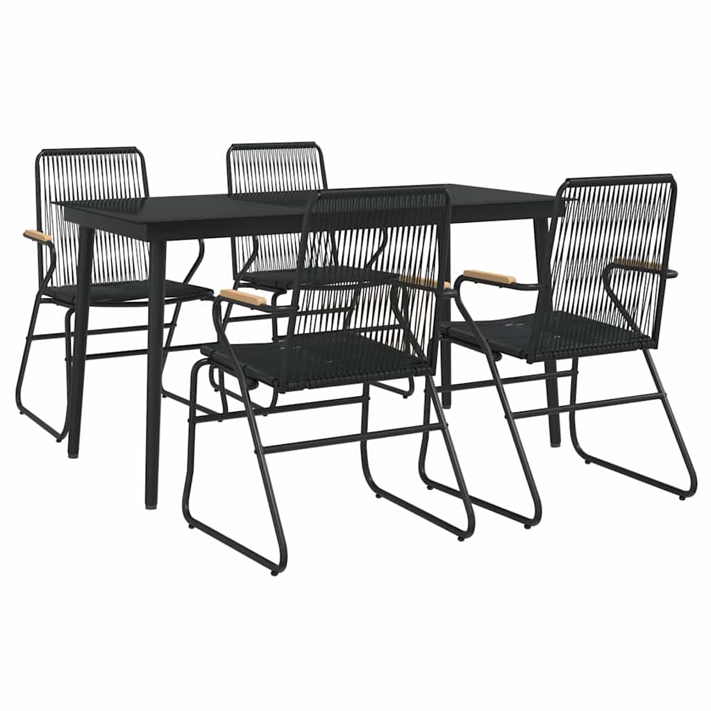 5 Piece Garden Dining Set Black PVC Rattan 140 cm table length