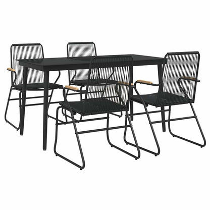 5 Piece Garden Dining Set Black PVC Rattan 140 cm table length