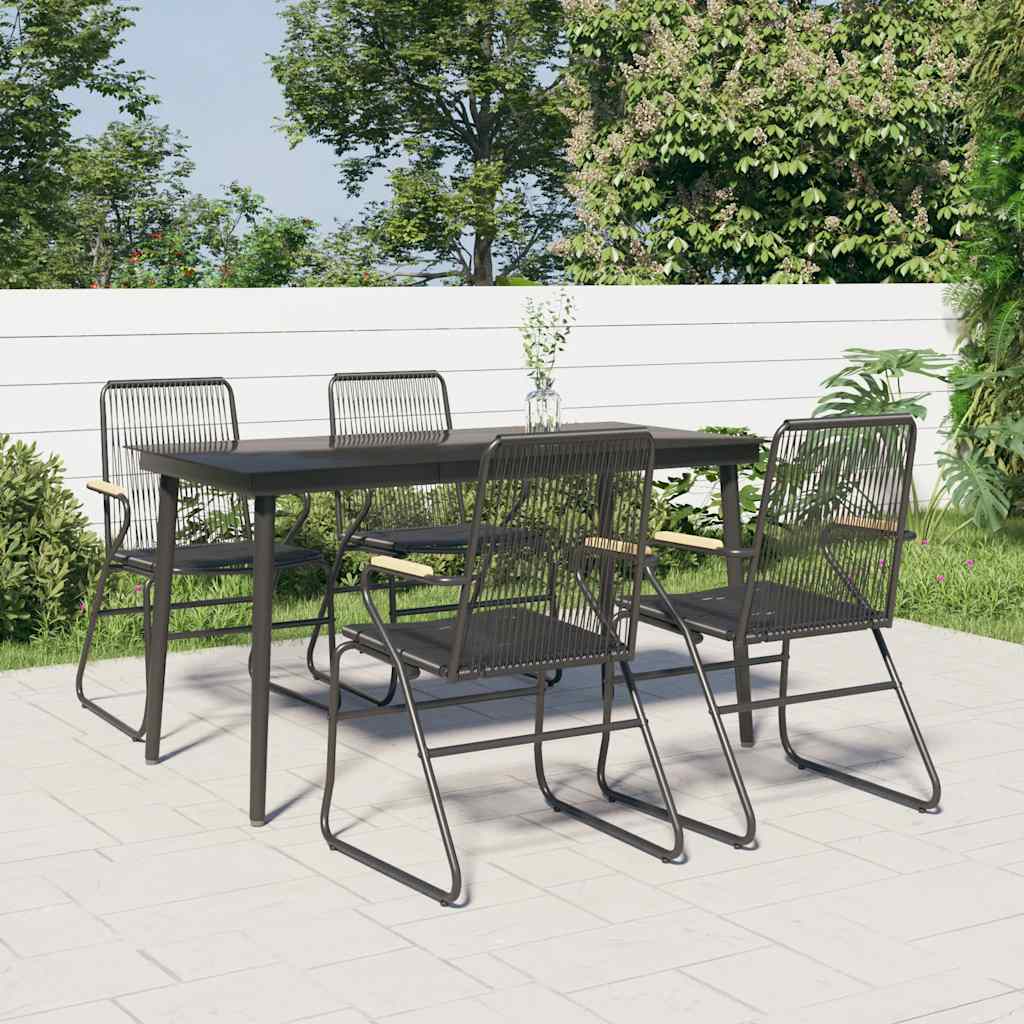 vidaXL 5 Piece Garden Dining Set Black PVC Rattan 1