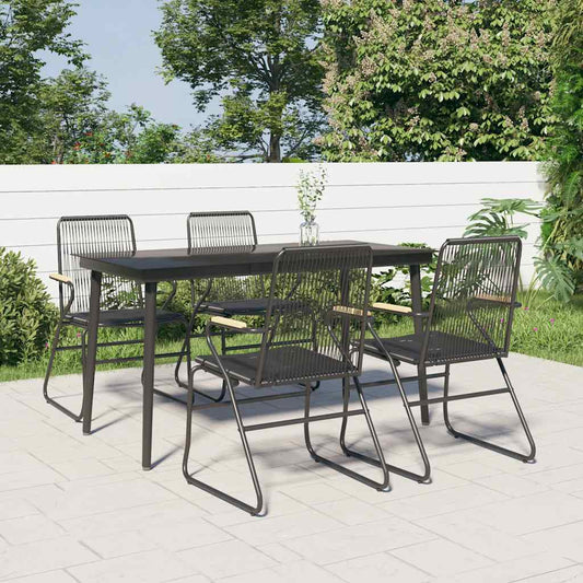 vidaXL 5 Piece Garden Dining Set Black PVC Rattan 1