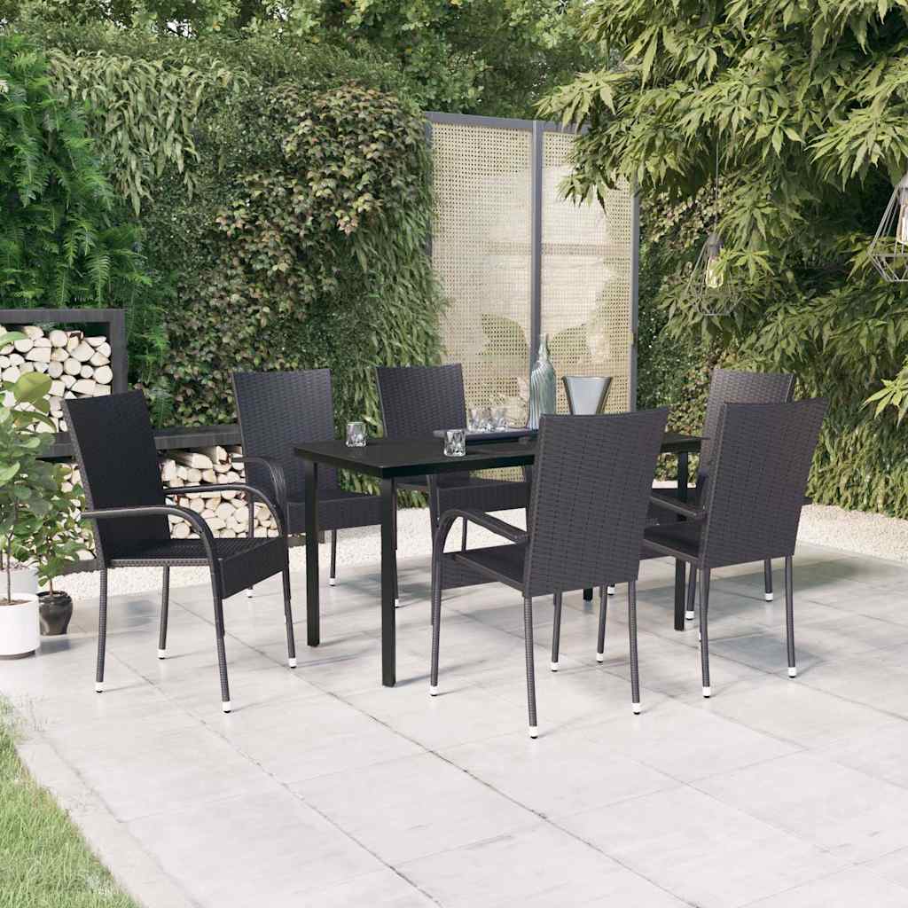 5 Piece Garden Dining Black 140 cm table length 6