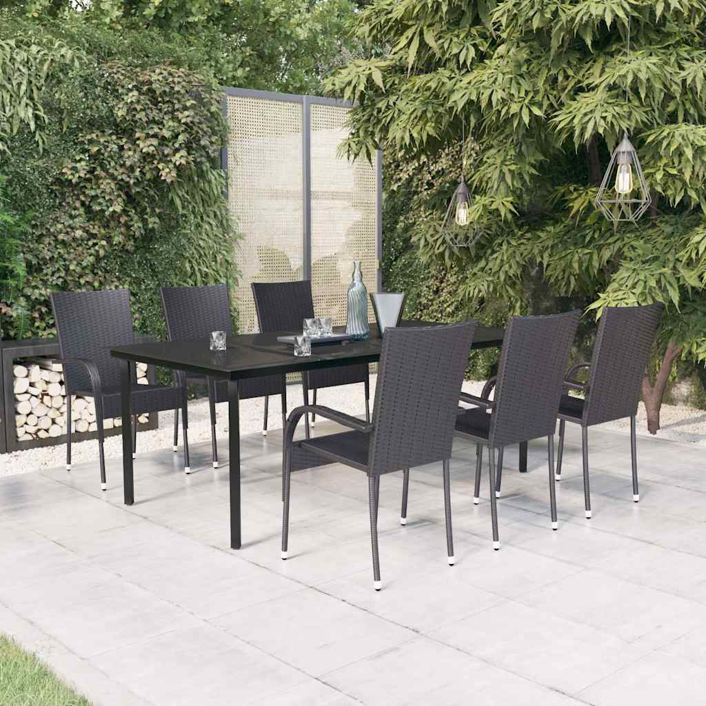 5 Piece Garden Dining Black 200 cm table length 6