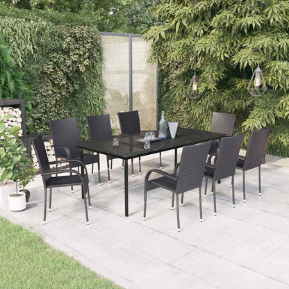 5 Piece Garden Dining Black 200 cm table length 8
