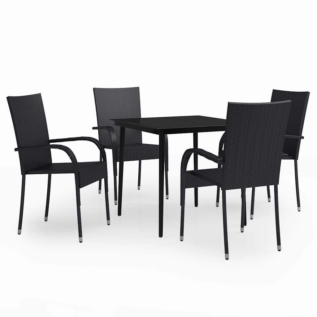 5 Piece Garden Dining Black 80 cm table length 4