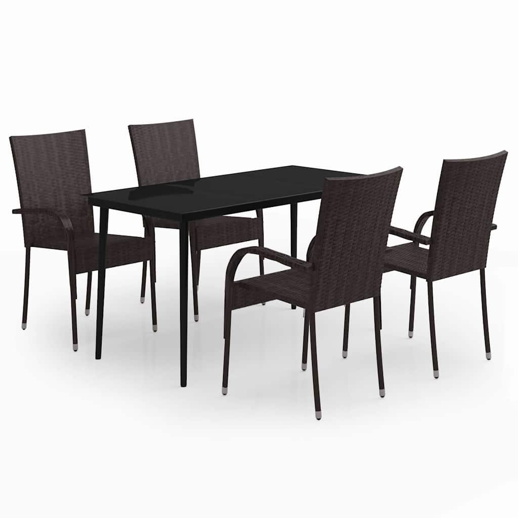 5 Piece Garden Dining Brown and black 140 cm table length